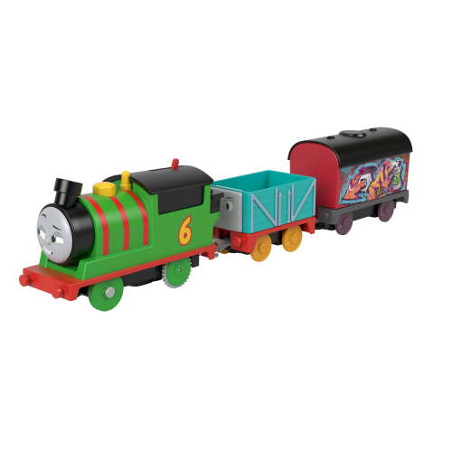 Thomas & Friends Graffiti Percy Motorized Toy Train Play Vehicle Engine with Cargo Cars