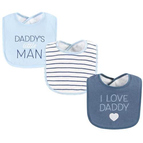 Hudson Baby Unisex Baby Fiber Filled Drooler Bibs 3pk, I Love Daddy Coronet Blue, One Size