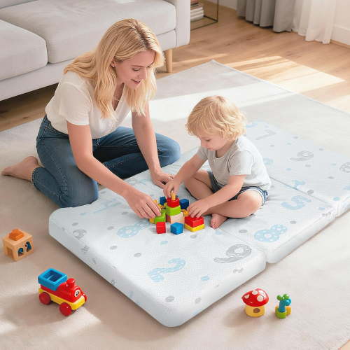 Trifold Pack and Mattress Pad - 38x26 Dual-Sided Memory Foam Portable Travel Crib with Removable Cover