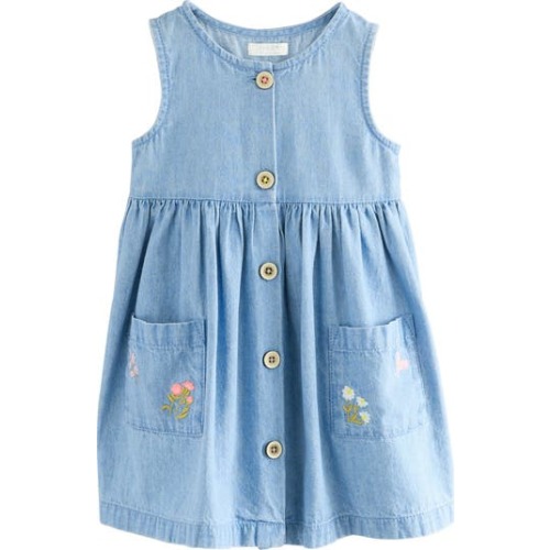 Kids' Floral Embroidered Sleeveless Denim Dress, 12-18M