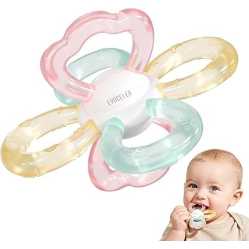 Evoceler Mini Silicone Baby Teether Ball, Food-Grade Sensory Teething Toy for Babies 3-12 Months, Easy-Grip Hand Teether with Textured Chew Design, BPA Free Infant Teething Relief for On-the-Go Use