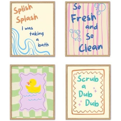 YZSLA Kids Bathroom Wall Art Prints, Retro Preppy Rubber Duck Poster Art