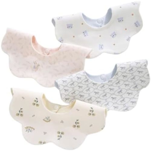 4 Pack Waterproof Cotton Baby Bibs with Snaps, Adjustable Bandana Bib for baby boys girls teething drooling and feeding,Multicolour