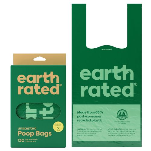 Earth Rated Unscented Easy-Tie Leakproof Dog Poop Bags with Handles, 130 Count