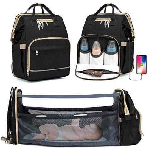 KOVEBBLE Diaper Bag Backpack with Changing Station, Foldable Baby Backpack Diaper Bags for Baby, Boy, Girl, Mom, Dad,Men, Women, 3 in 1 Mommy Bag with USB Charging Port for Travel Picnic Hospital