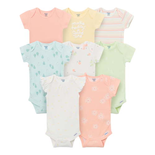 Gerber Baby Neutral Short Sleeve Onesies, 8-Pack, Sizes 0/3 Newborn - 12 Months