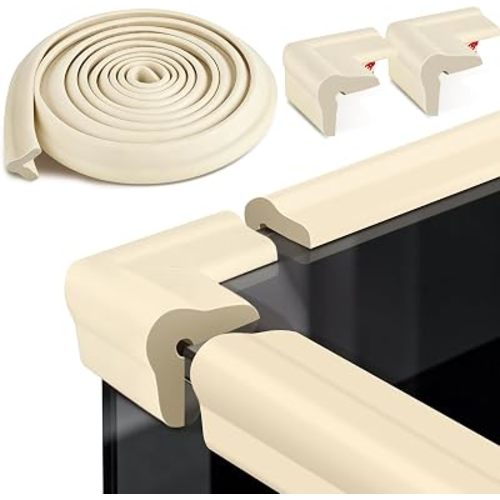 Edge Protectors, Baby Proof Corners and Edges Safety Bumpers Desk Edge Cushion, 13 ft with 8 Pcs Foam Corner Protectors for Table, Fireplace, Cabinet, Stair, Furniture, Off White
