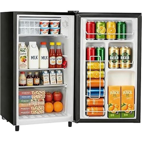 Mini Fridge with Freezer, 3.2 Cu.Ft Compact Single Door Refrigerator with Adjustable Thermostat, Low Noise & Energy Efficient (0.41kWh/Day), Small Fridge for Bedroom, Dorm, Office, Apartment (Black)