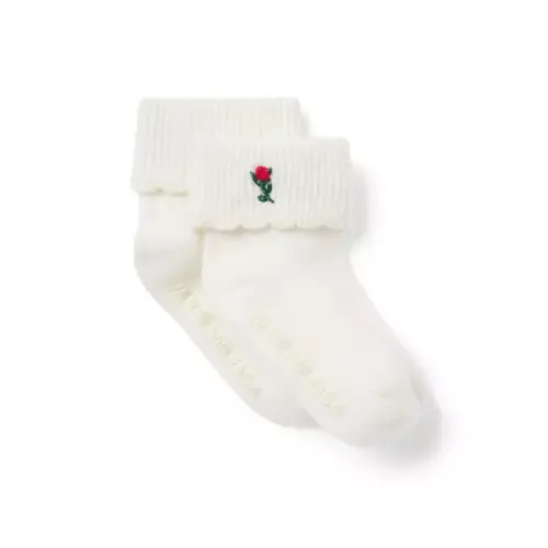 Baby Cream And Sugar Baby Embroidered Floral Sock by Janie and Jack