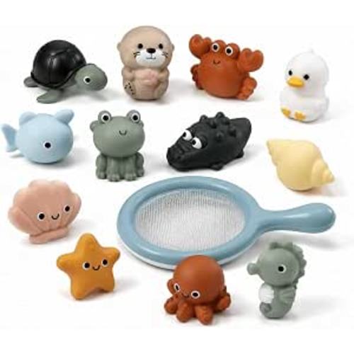 Mold-Free Baby Bath Toys, Fully Sealed No-Hole Floating Ocean Set with Shark Fishing Net, BPA-Free Certified Toys for Toddlers 6 Months & Up (Ocean Animal Toy Set)