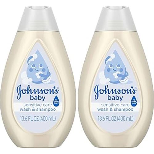 Johnson's Baby Sensitive Care Baby Body Wash & Shampoo, Daily Moisturizing 2-in-1 Baby Wash & Shampoo to Gently Cleanse Dry, Sensitive Skin, Lightly Scented, Tear-Free, Hypoallergenic, 13.6 fl. oz