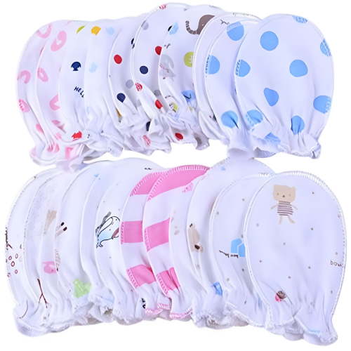 TELOLY Newborn Baby Cotton Gloves No Scratch Mittens For 0-6 Months Infant Boys Girls 5 Pairs