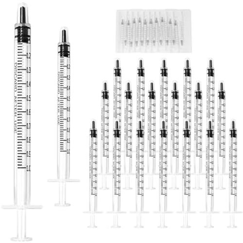 20 Pack 1ml Syringe for Liquid, 1cc Plastic Small Syringes for Scientific Labs, Measuring Liquids, Feeding Pets, Medical Student, Oil or Glue Applicator, Non-Sterile, No Needle