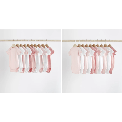 Buy Pink/White 10 Pack Essential Short Sleeve Baby Bodysuits from Next USA