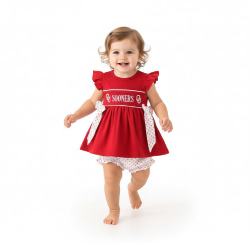 Red Sooners Embroidery Girl Bloomer Set