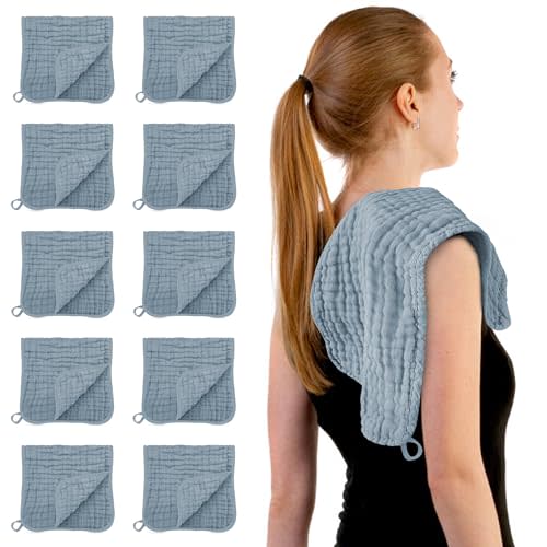 HIPHOP PANDA Muslin Burp Cloths, 10 Pack - Large 20" X10" - Ultra Absorbent and Soft 100% Cotton Baby Essentials Drool Rags and Messes for Newborn - ​Colorful Designs for Boy Girl, Pacific Blue