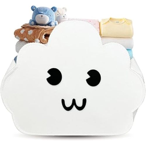 Cloud Shaped Felt Storage Caddy;Felt Baby Basket, Nursery Organizer with Cloud Design for Storage Infant Newborn Essentials,Foldable Bathroom and Bedroom Stuff Diaper Toys Baby Vintage Decor