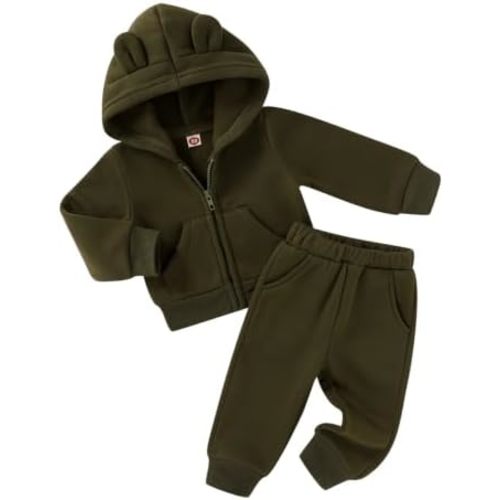 Happy Town Baby Clothes for Girls Boys Clothes Solid Color Zipper Hoodie and Pants Set Infant Fall Winter Outfits