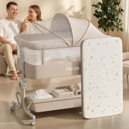 3 in 1 Baby Bassinet Bedside Sleeper with Washable Mattress | Adjustable Height Incline Bed for Reflux, Newborn Crib, Easy Assembly, Breathable Mesh, Storage Basket, Wheels, Travel Bag