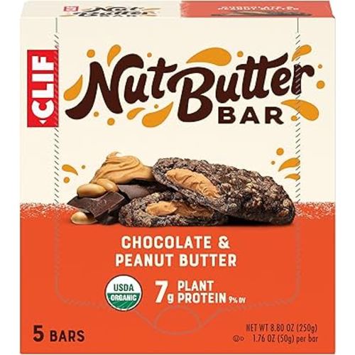 CLIF Nut Butter Bar - Chocolate Peanut Butter - Filled Energy Bars - Non-GMO - USDA Organic - Plant-Based - Low Glycemic - 1.76 oz. (5 Pack)