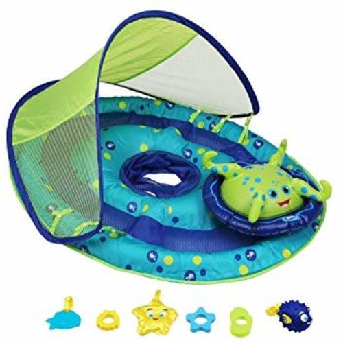SwimWays Baby Spring Float Activity Center with Canopy - Inflatable Float for Children with Interactive Toys and UPF Sun Protection - Blue/Green Octopus