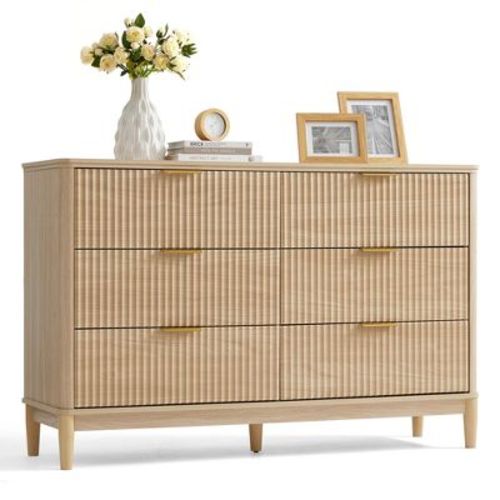 Modern Large Dresser with Deep Storage Drawers and Metal Pulls for Bedroom or Entryway