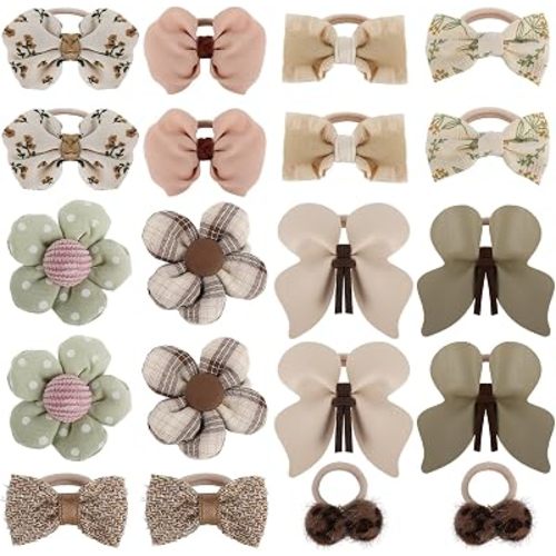 JESSCAT 20PCS Baby Hair Ties, 10 Multicolor Elastic Hair Ties with Bows, 2.5cm No-Crease Cotton Hair Elastics, Small Thin Ponytail Holders for Baby Girls, Toddlers, Kids