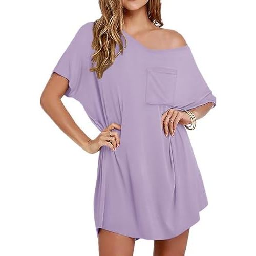 Ekouaer Nightgown for Women Bamboo Viscose Sleepshirt short sleeve Nightshirt V Neck T shirt Night gown Boyfriend Sleepwear