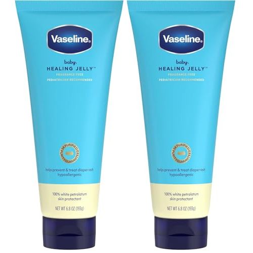 Vaseline Baby Healing Jelly 100% White Petrolatum Skin Protectant 1 ct for Preventing & Treating Diaper Rash, with a Hypoallergenic, Pediatrician-Recommended Formula, 6.8 OZ (Pack of 2)