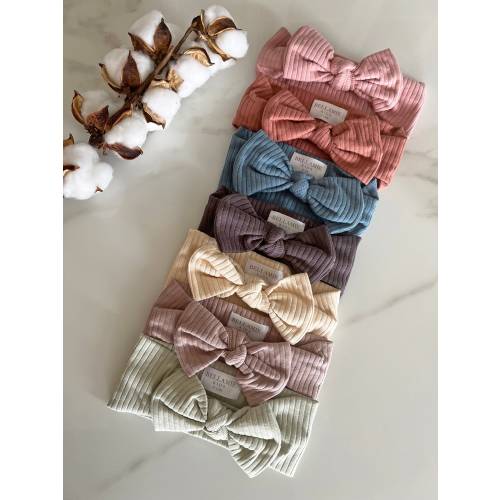 Organic Cotton Baby Headband: Ribbed Bow, Newborn Gift