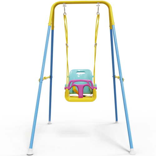 3-in-1 Toddler Swing Outdoor Toys, Baby Swing for Outside, Kids Swing with Metal Frame, Yellow & Blue