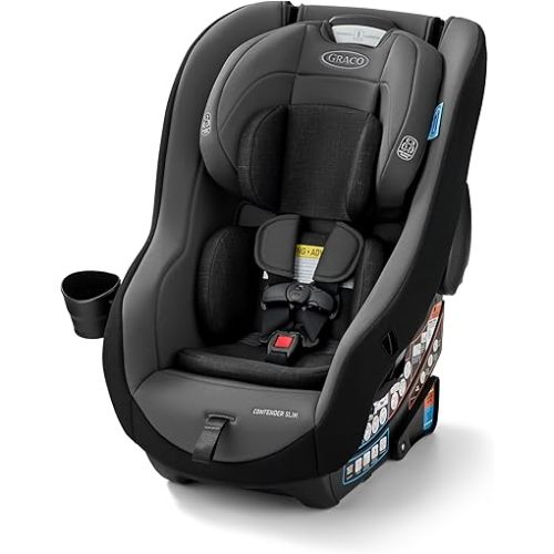 Graco Contender Slim Convertible Car Seat, West Point, Lightweight Travel Car Seat with Compact, Space-Saving Design, Rear-Facing 5–40 lbs, Forward-Facing 26.5–65 lbs, Easy to Transfer, FAA Approved