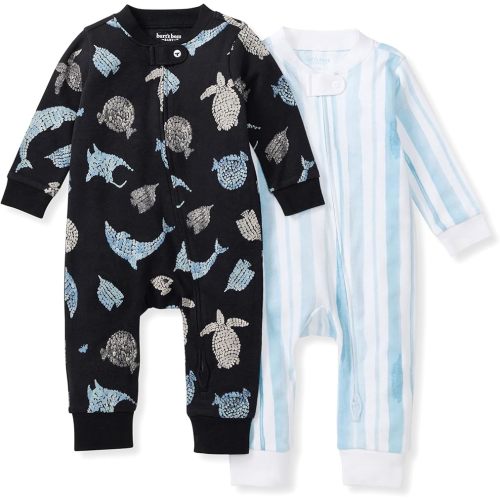 Burt's Bees Baby Boys Sleep and Play PJs, 100% Organic Cotton One-Piece Zip Front Romper Jumpsuit Pajamas