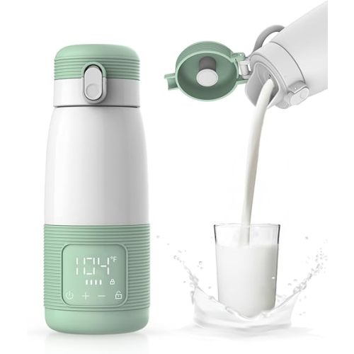 Portable Bottle Warmer for Travel 12 oz Baby Bottle Warmer with 3-Min Fast Heating, 316 Stainless Steel, USB-C Rechargeable, Dual Heating Modes, Long-Lasting Insulation Portable Bottle Warmer