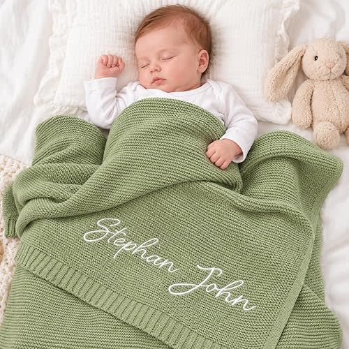 Corissy Personalized Baby Blanket with Embroidered Name, Custom Cotton Swaddle Blankets, Customized Receiving Blanket for Boys Girls, Baby Shower Essentials for Newborns (32" W×40" L)