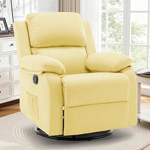 Recliner Chair, 360 Swivel Rocker Chair for Adults, Small Rocking Recliner for Small Spaces, Upholstered Fabric Glider Recliner Nursery
