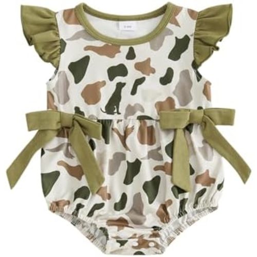 Baby Girl Camo Onesie Hunting Outfit Sleeveless Ruffle Romper Bodysuit Infant One Piece Summer Clothes