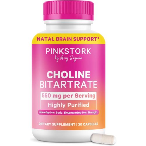 Pink Stork Choline Bitartrate 550 mg, Fetal Cognitive Health, 30 Count