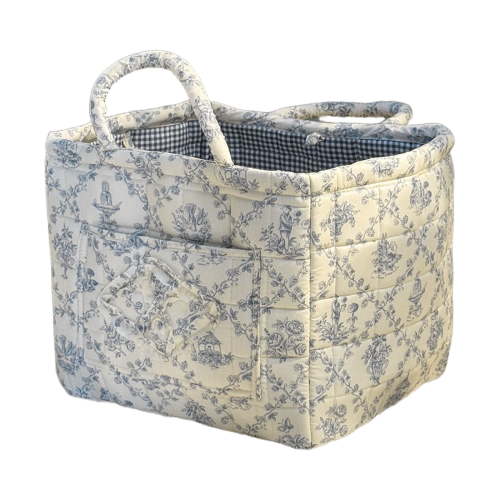 Quilted Fabric Storage Baskets with Handles Collapsible Quilted Fabric Organizer Bin, Decorative Floral Laundry Basket, Multi-Purpose Organizer Tote Bag for Home Picnic Shopping Travel