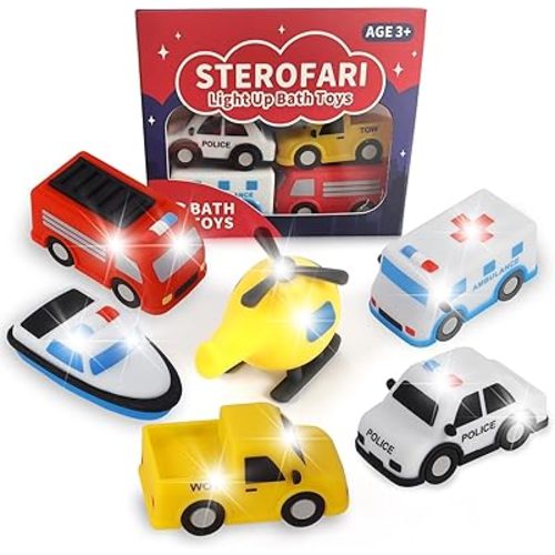 Light Up Bath Toys 6 Pack, 100% Food Grade Silicone Bathtub Toys, Shake-Activated Light Up Toys Flash & Lights Color Change, Soft & Squeezable for Baby&Toddler