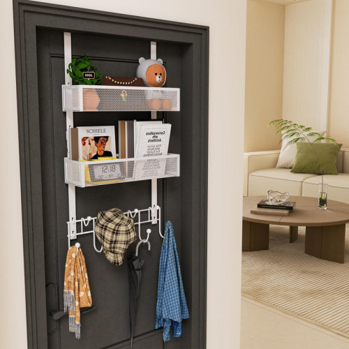 Rebrilliant Over The Door Hanger With 9 Coat Hooks And 2 Storage Baskets, Rustproof Door Organizer For Bathroom, Kitchen, Bedroom, And Entryway | Wayfair