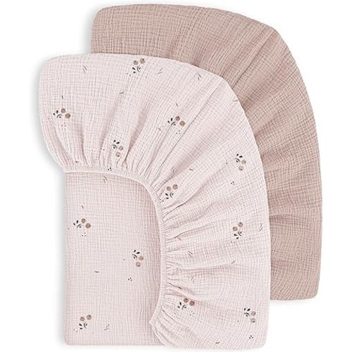 Susurration Muslin Crib Sheets 100% Cotton Baby Crib Sheets Fitted Standard Crib Mattress, Soft & Breathable Baby Sheets for Baby Girls Boys (Little Berry)