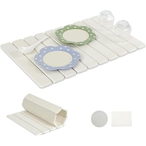 24"(L)×16"(W) Foldable Stone Dish Drying Mat Fast Dry and Quickly Absorbed Collapsible Drying Mat, Protection Kitchen Counter , Diatomaceous Earth Food Grade Stone Drying Trays (White, 16*24 inch)