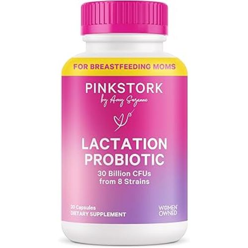 Pink Stork Lactation Probiotic - 30 Billion CFUs Multi Strain Postnatal Probiotics for Breastfeeding Women - Support Breast Milk & Gut Health, Postpartum Essentials, 30 Capsules