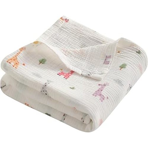 NTBAY 2 Layer Muslin Cotton Baby Swaddle Blanket, 30x40 Soft and Breathable Receiving for Newborns and Infants, Perfect for Crib, Stroller, Travel, Lightweight Nursery Blanket, Cartoon Giraffe