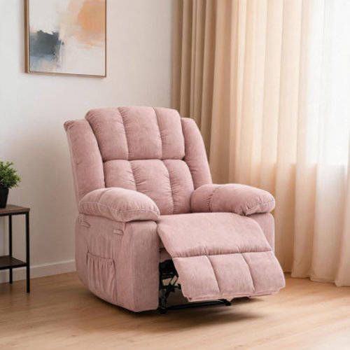 Oversized Pink Recliner Chair for Adults, 150° Manual Recliner with Footrest, Extra Wide Nursery Reading Chair | Wayfair