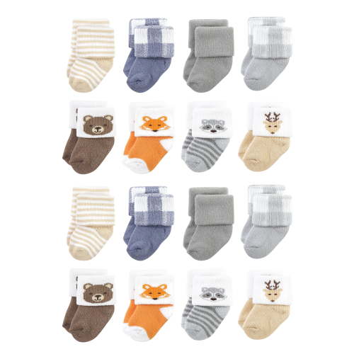 Hudson Baby Cotton Rich Baby Terry Socks 16-Pack, Woodland, 0-6 Months