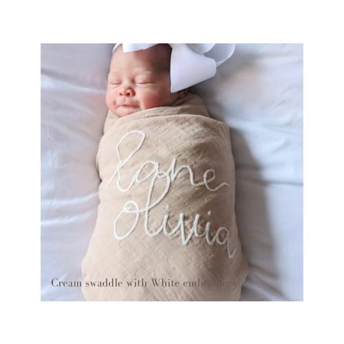 Personalized Hand Lettered Embroidered Baby Swaddle Receiving Blanket