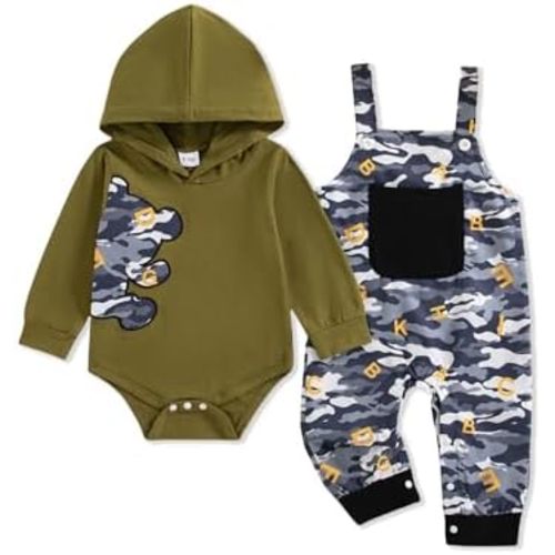 NZRVAWS Baby Boy Clothes Newborn Outfits Infant Romper Fall Winter Hoodie Pocket Pants Overalls Set NB-18M