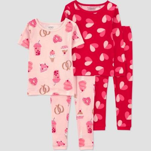 Carter's Just One You® Toddler Girls' Valentine's Day 4pc Cotton Snug Fit Hearts/Sweets Pajama Set - Red/Pink 12M